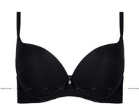 Gorteks Carla black push-up bra with smooth, moulded cups, underwire, and a delicate gemstone ribbon.