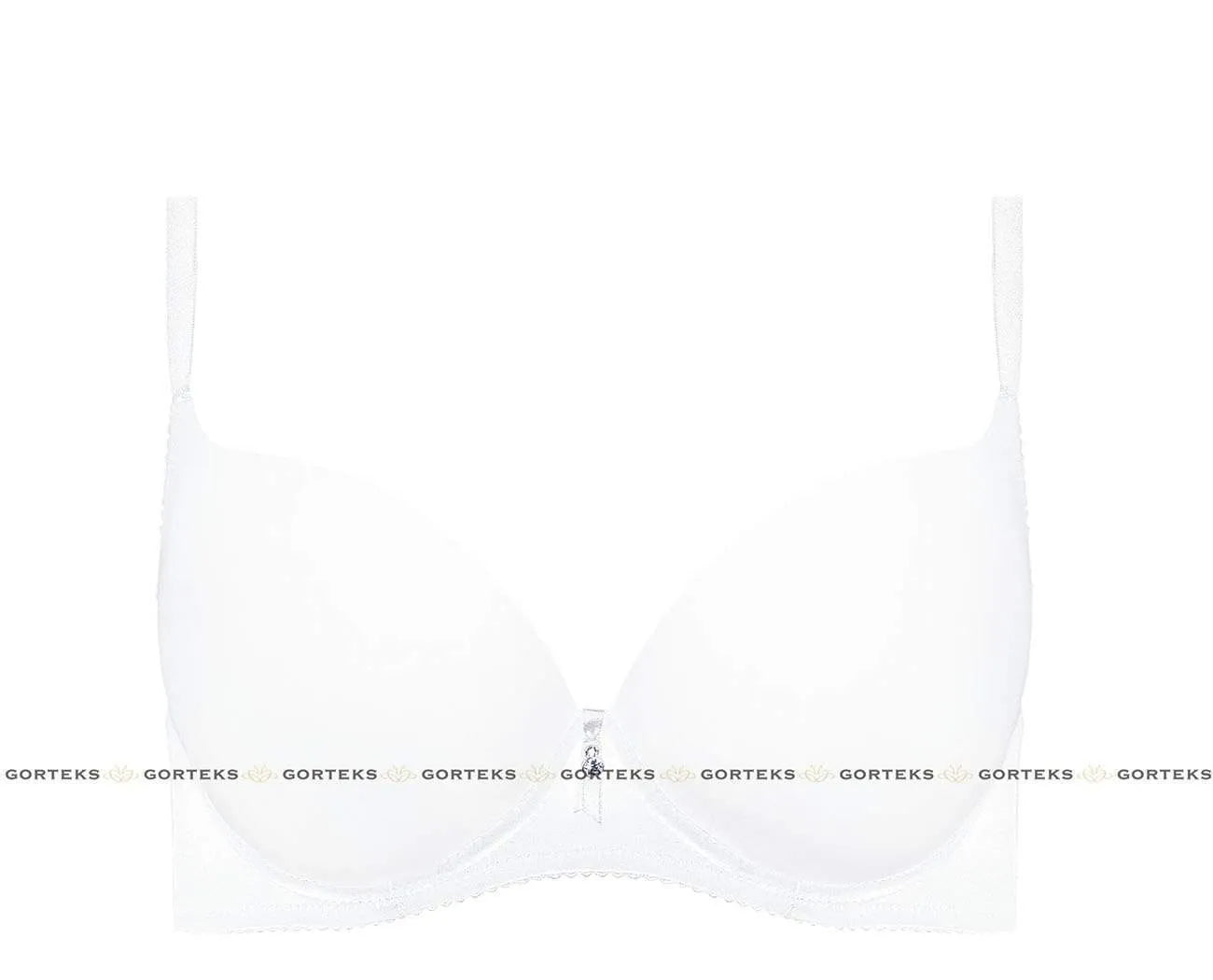 Gorteks Carla white push-up bra with smooth, moulded cups, delicate ribbon, and gemstone detail.