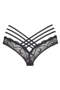 Black Axami Grafite strappy tanga thong with delicate lace and flexible stripes.