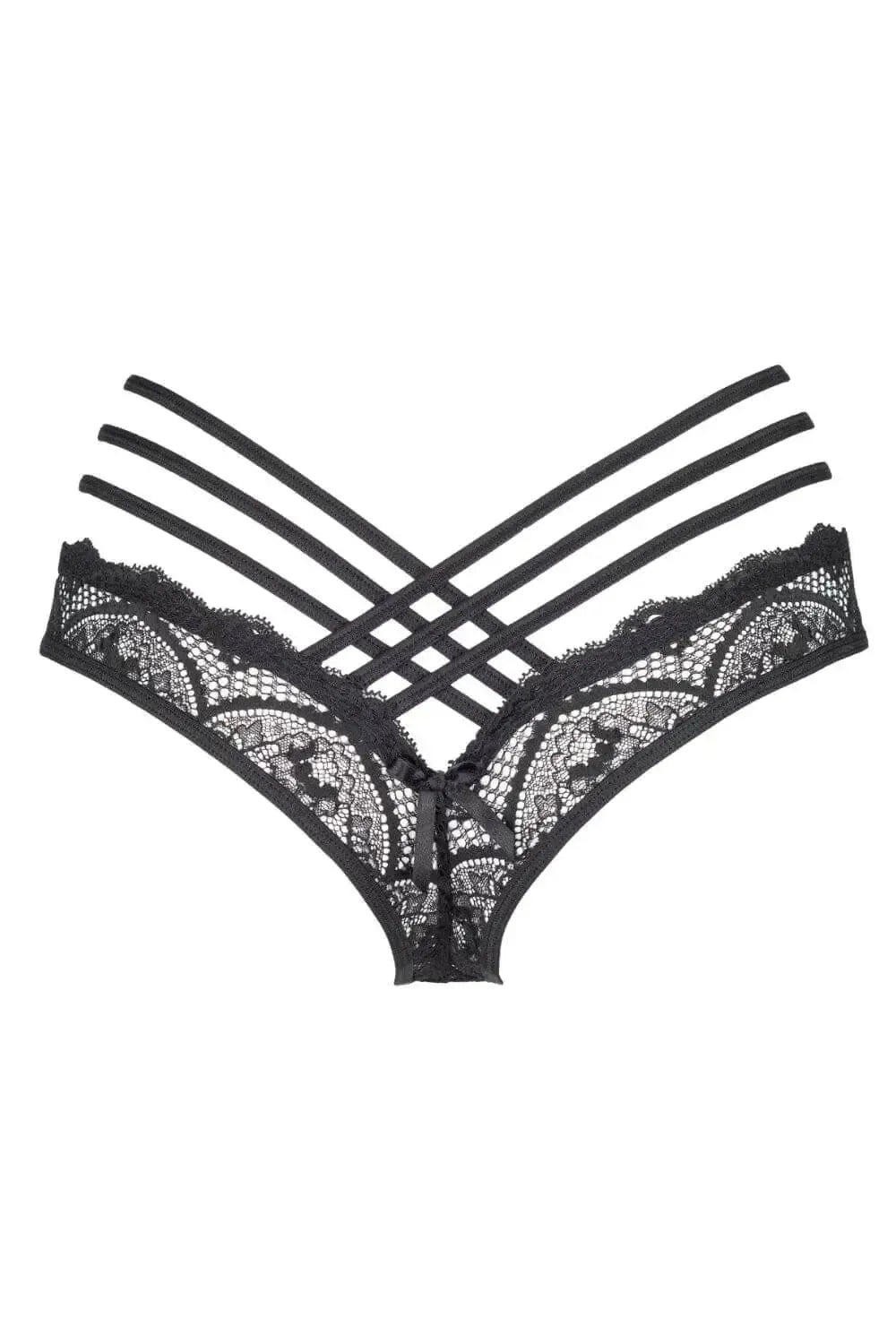 Black Axami Grafite strappy tanga thong with delicate lace and flexible stripes.