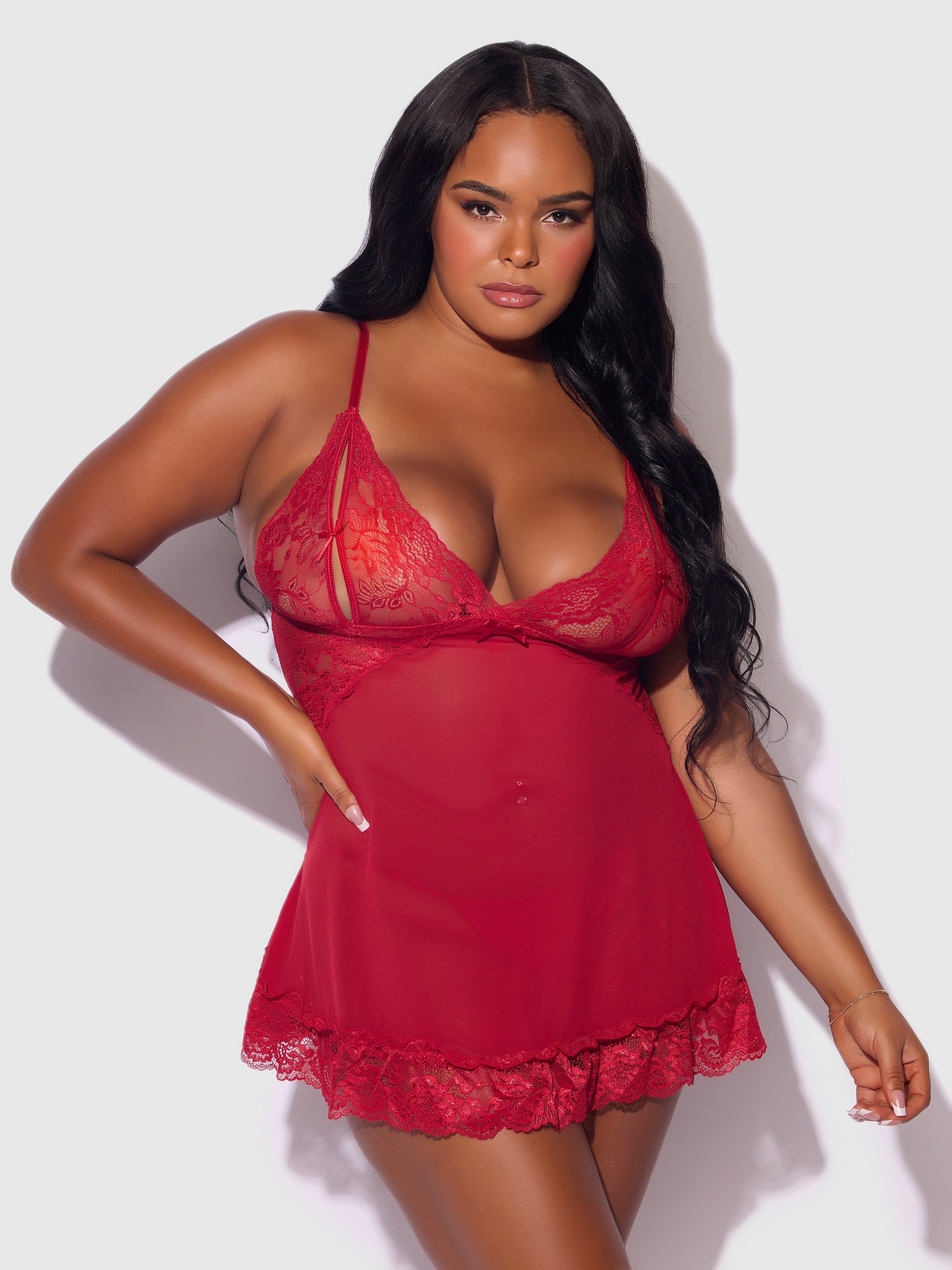 House of Desire Harlow Lace & Mesh Babydoll & G-String Set