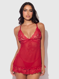 House of Desire Harlow Lace & Mesh Babydoll & G-String Set