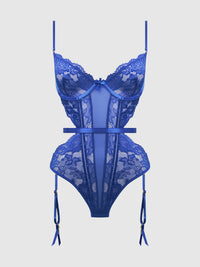 House of Desire Harlow Lace & Mesh Underwire Teddy Surf the Web Blue