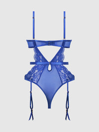 House of Desire Harlow Lace & Mesh Underwire Teddy Surf the Web Blue