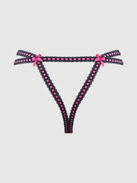 House of Desire Harper See Through Embroidery Mesh Cheeky Panty Black with Pink Flowers