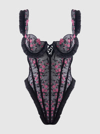 House of Desire Harper See Through Embroidery Mesh Teddy