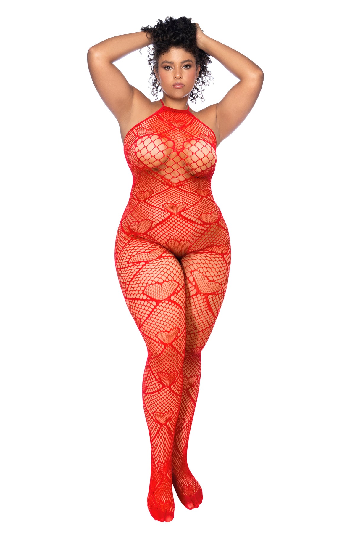 Heart Fishnet Bodystocking with Rhinestone Detail