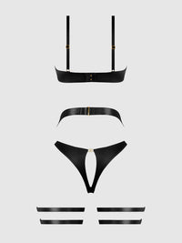 House of Desire Helena Lace Bra, Garter & Open Back Hipster Set