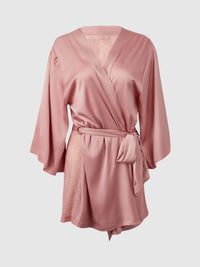 House of Desire Helena Satin & Lace Back Short Robe