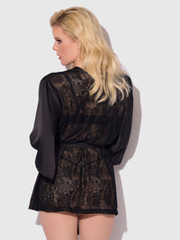 House of Desire Helena Satin & Lace Back Short Robe