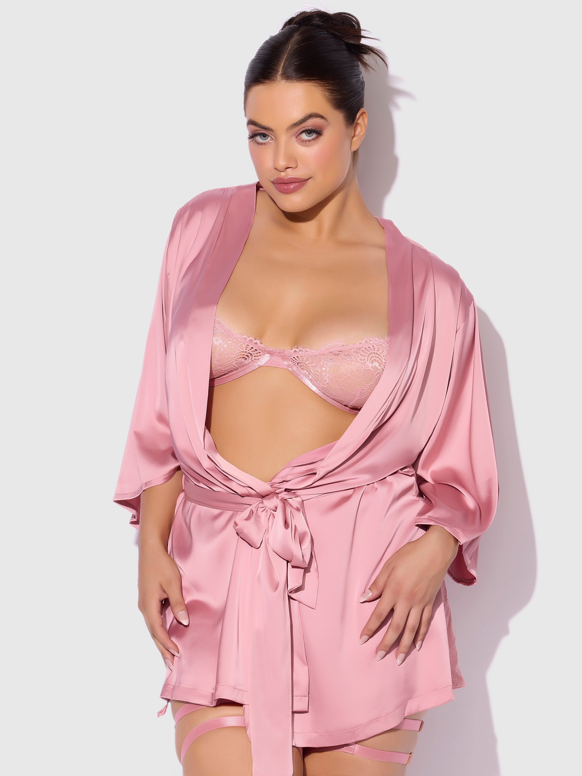 House of Desire Helena Satin & Lace Back Short Robe