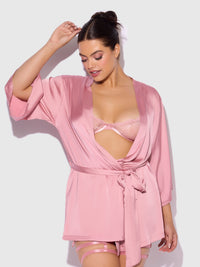 House of Desire Helena Satin & Lace Back Short Robe