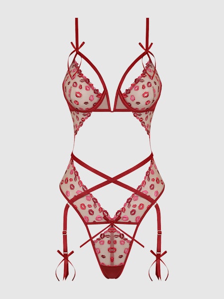 House of Desire Angelina Lips Embroidery Cutout Teddy