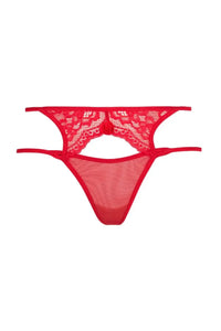 Red Axami Intense Lace Thong with sensual cut, delicate fabrics, and alluring design.