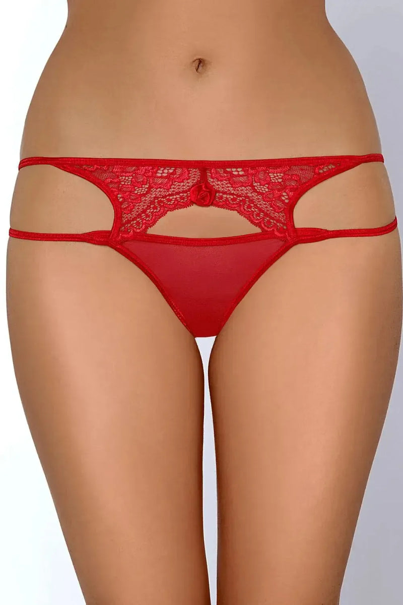 Axami Intense Lace Thong: red, sexy thong with delicate lace and sensual cut for passionate styling.