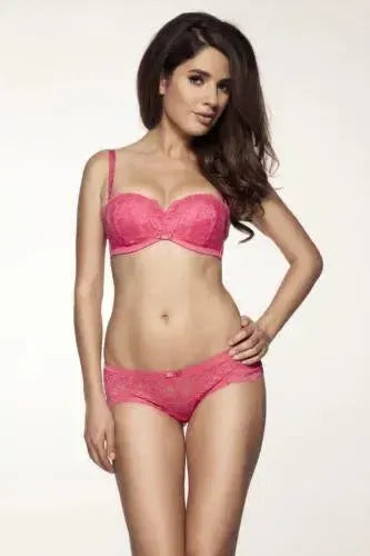 Stunning Irresistible Hipkini Cheeky BoyShort in vibrant pink two-tone lace with wide band and box bow.