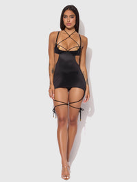 House of Desire Iryna Silky Micro & Rope Open Back Chemise Set