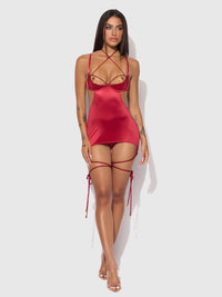 House of Desire Iryna Silky Micro & Rope Open Back Chemise Set