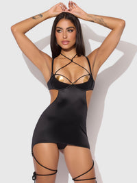 House of Desire Iryna Silky Micro & Rope Open Back Chemise Set