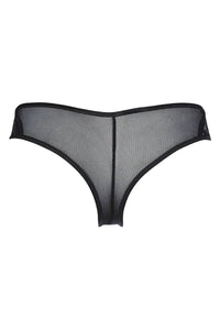Seductive Axami Isabella Sheer Lotus Tanga Thong in black sheer fabric with delicate motif.