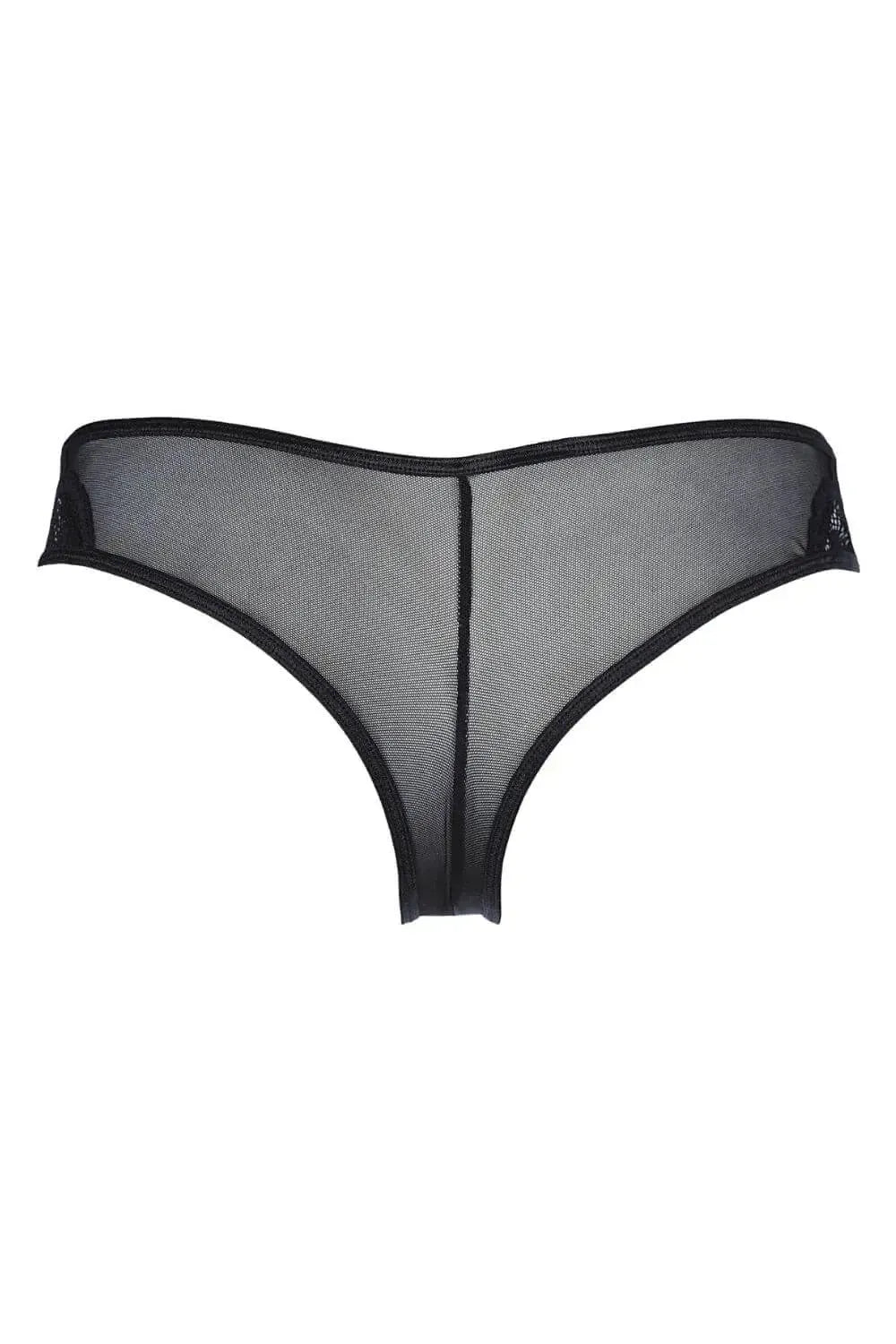 Seductive Axami Isabella Sheer Lotus Tanga Thong in black sheer fabric with delicate motif.