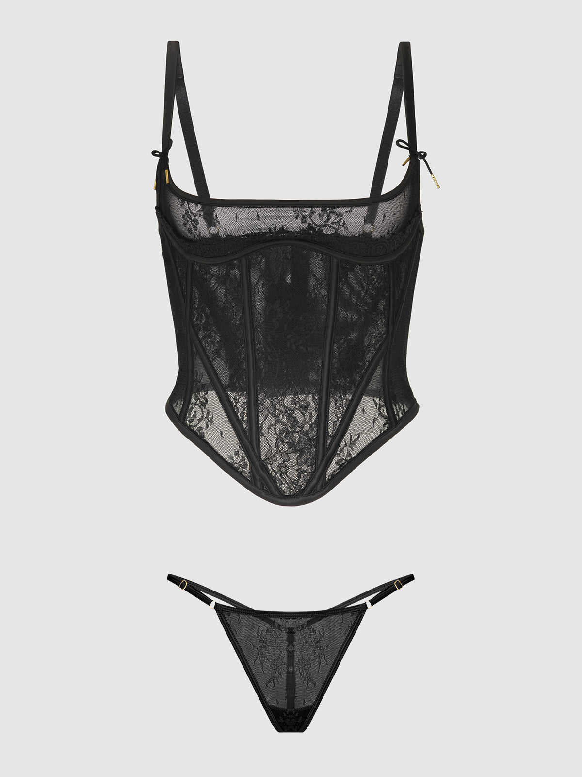 Jocelyn Cinching Lace Underwire Bustier Set Black