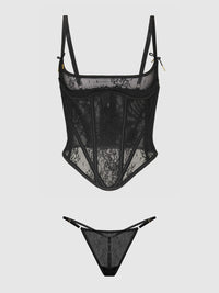 House of Desire Jocelyn Cinching Lace Underwire Bustier Set Black