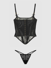 House of Desire Jocelyn Cinching Lace Underwire Bustier Set Black
