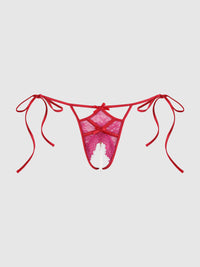 Jocelyn Lace & Pearl Crotchless Bikini Side Ties Red Crimson Raspberry