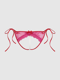 Jocelyn Lace & Pearl Crotchless Bikini Side Ties Red Crimson Raspberry