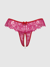 House of Desire Jocelyn Lace & Pearl Crotchless Thong Crimson Red Raspberry