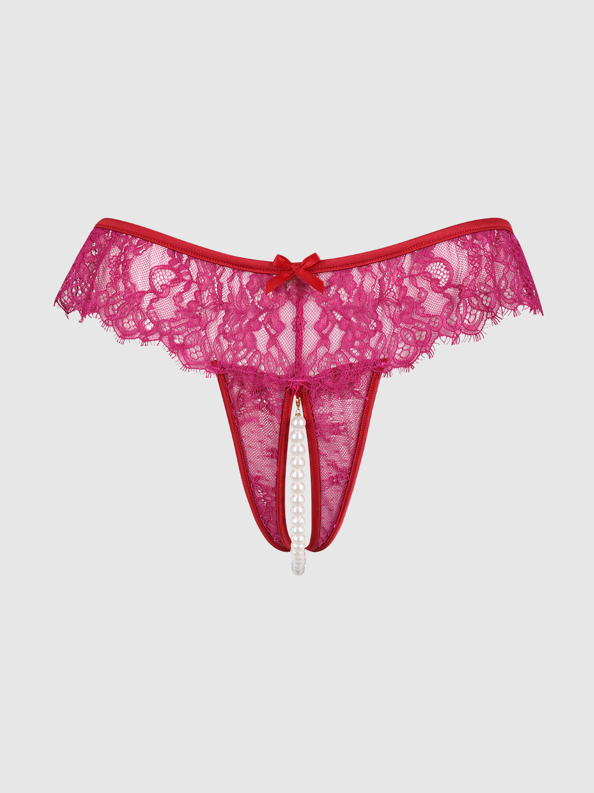 House of Desire Jocelyn Lace & Pearl Crotchless Thong Crimson Red Raspberry