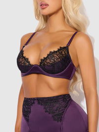 House of Desire Jocelyn Lace & Satin Demi Bra Half Skirt & G-String Bra Set