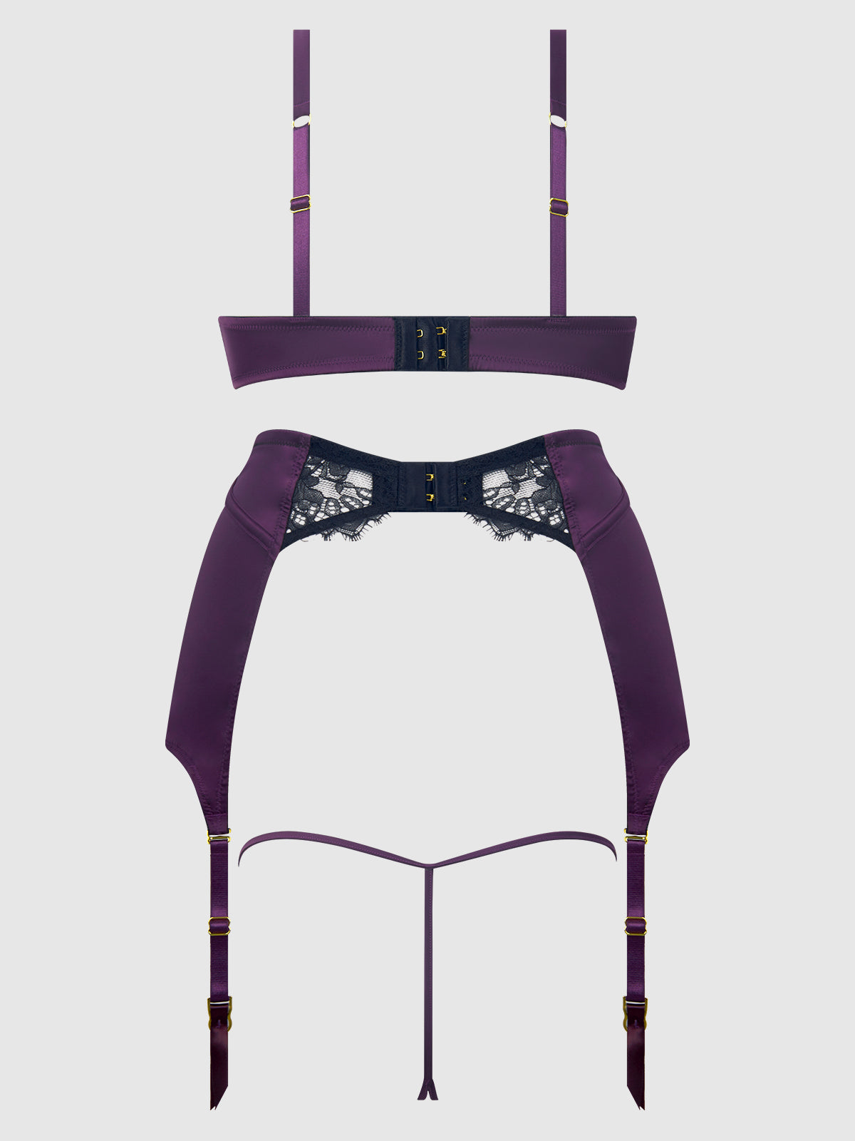 House of Desire Jocelyn Lace & Satin Demi Bra Half Skirt & G-String Bra Set