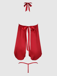 House of Desire Jocelyn Lace & Satin Drop Off Babydoll Set Crimson Red Raspberry