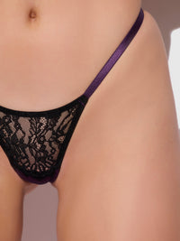 House of Desire Jocelyn Lace & Satin Drop Off Babydoll Set Purple