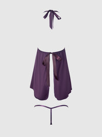 House of Desire Jocelyn Lace & Satin Drop Off Babydoll Set Purple