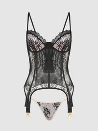 House of Desire Jocelyn Lace & Satin Underwire Corset & G-String Set