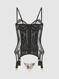 House of Desire Jocelyn Lace & Satin Underwire Corset & G-String Set