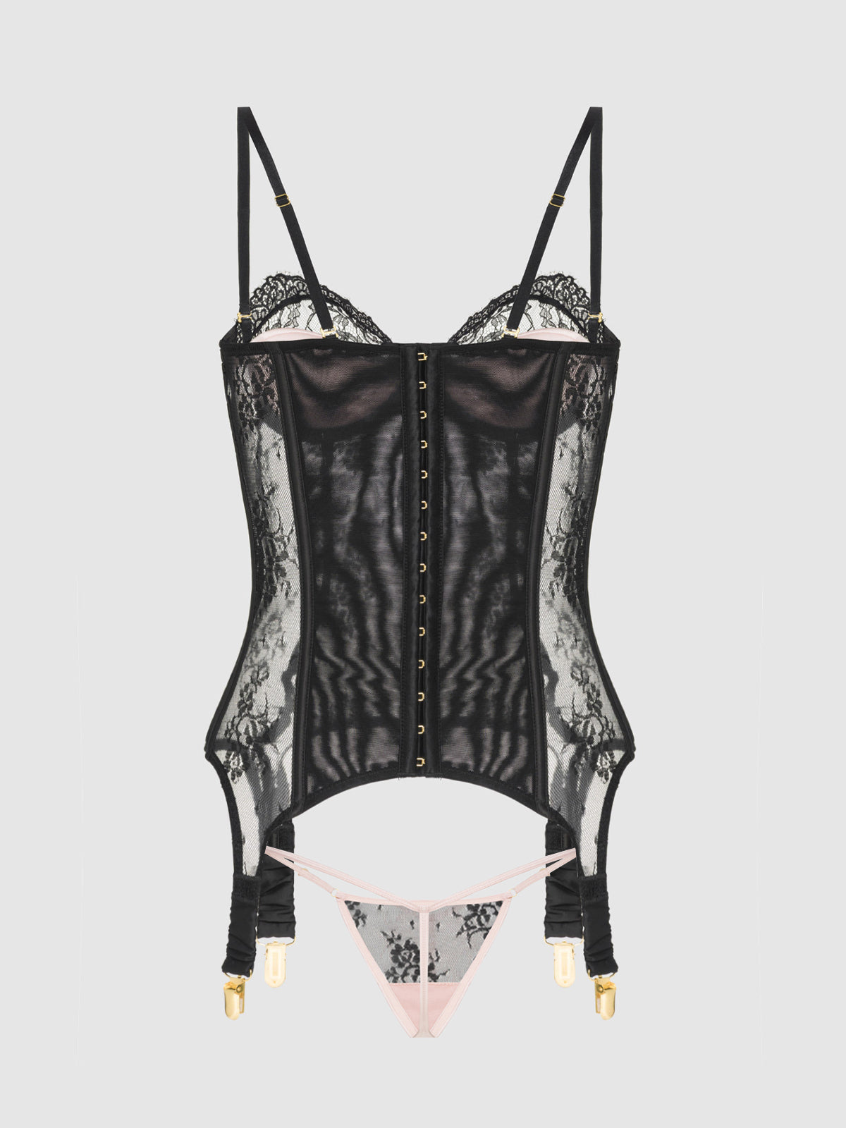 House of Desire Jocelyn Lace & Satin Underwire Corset & G-String Set