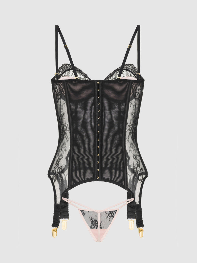 House of Desire Jocelyn Lace & Satin Underwire Corset & G-String Set ...