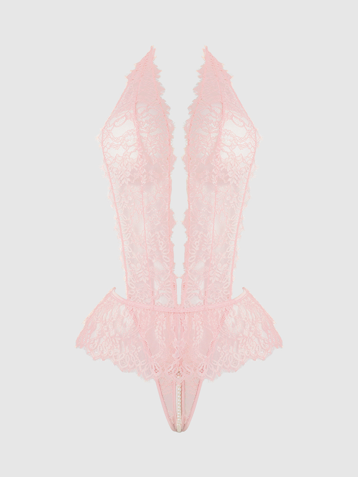 House of Desire Jocelyn Satin & Lace Drop Off Crotchless Teddy Light Pink
