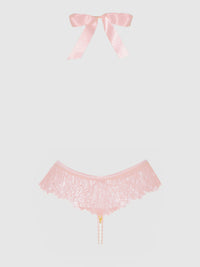 House of Desire Jocelyn Satin & Lace Drop Off Crotchless Teddy Light Pink