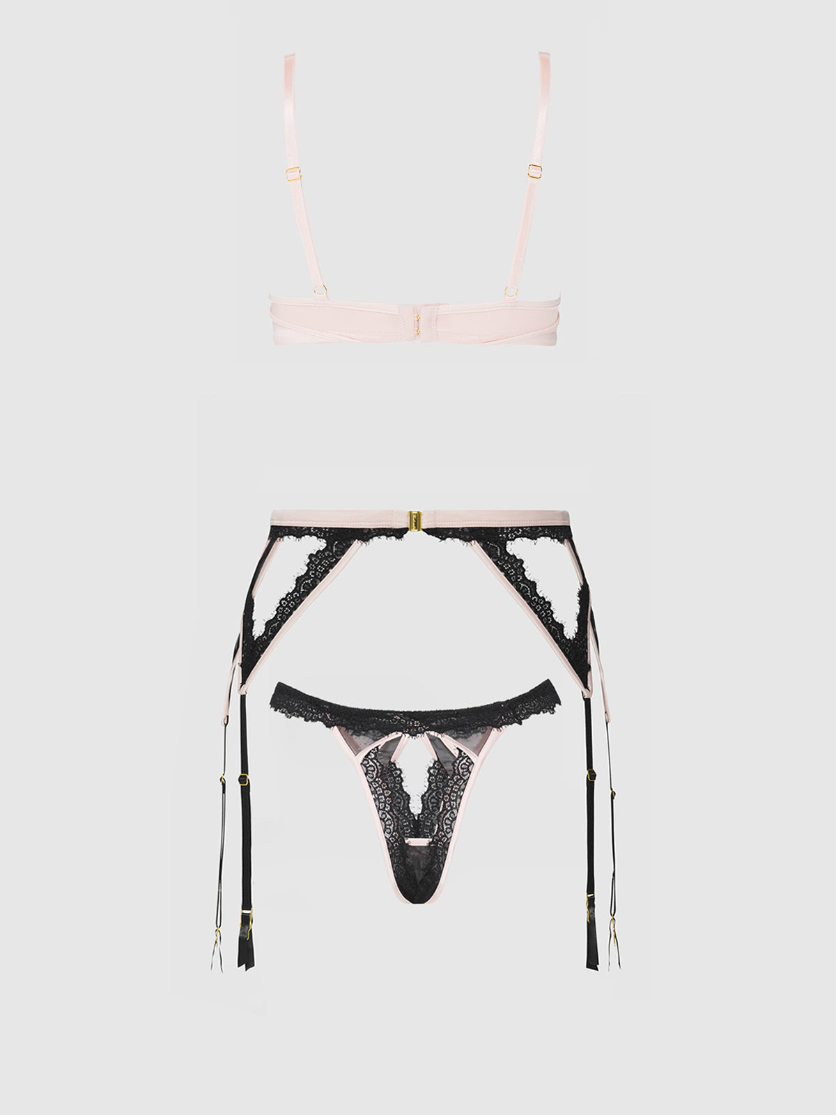 House of Desire Jocelyn Satin & Lace Garter Push-Up Bra Set Pink