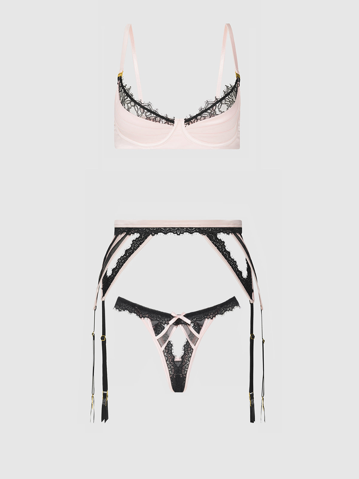 Jocelyn Satin & Lace Garter Push-Up Bra Set Pink