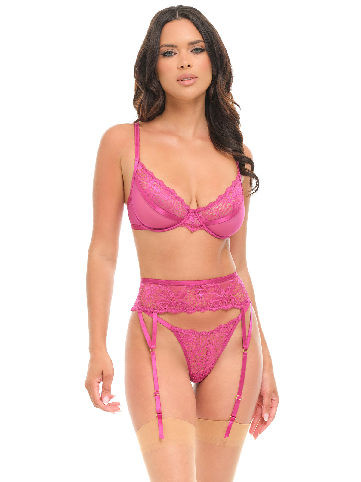 Julia Lace & Mesh Gartered Bra Set