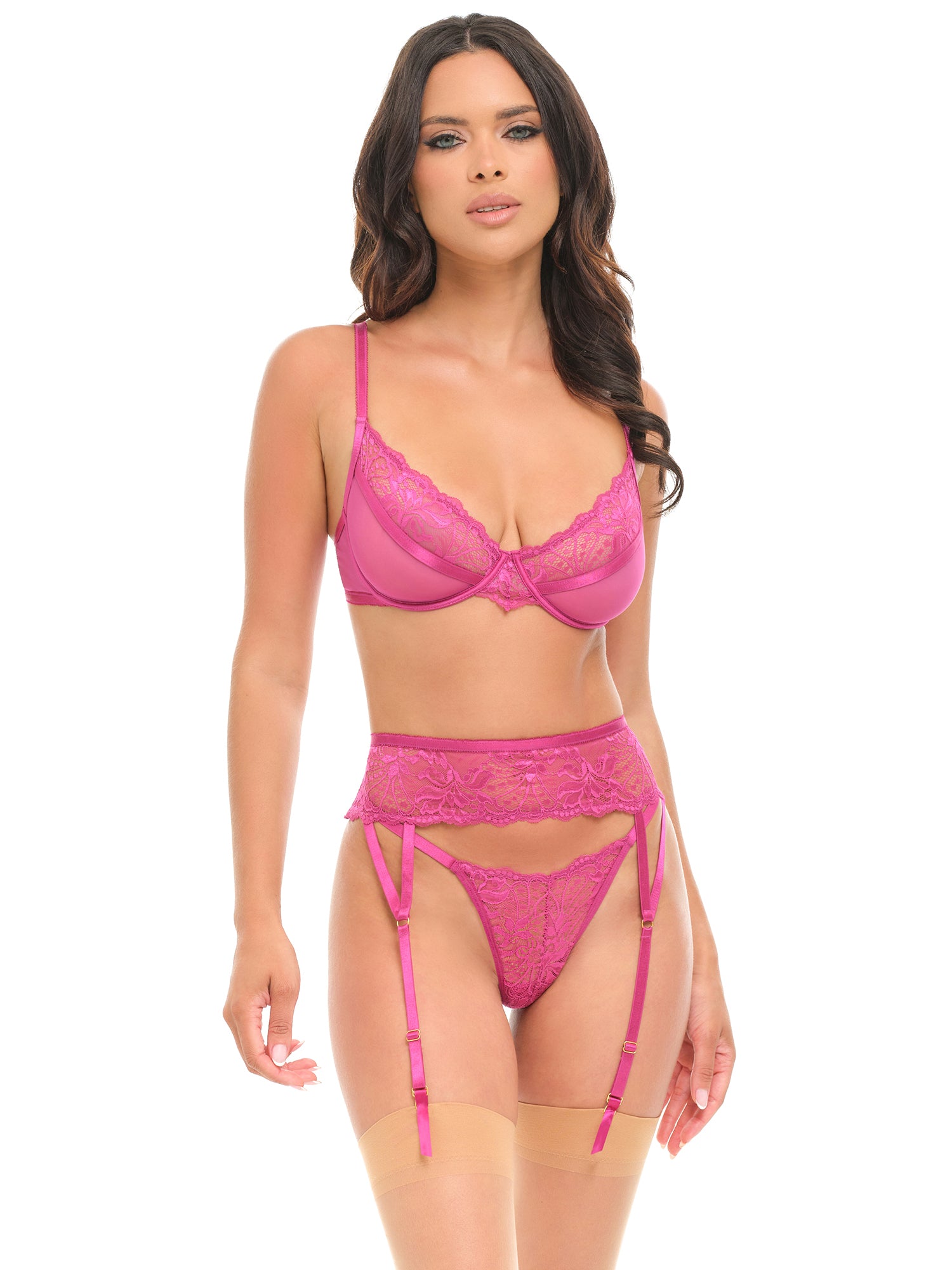 Oh la la Cheri Julia Lace & Mesh Gartered Bra Set