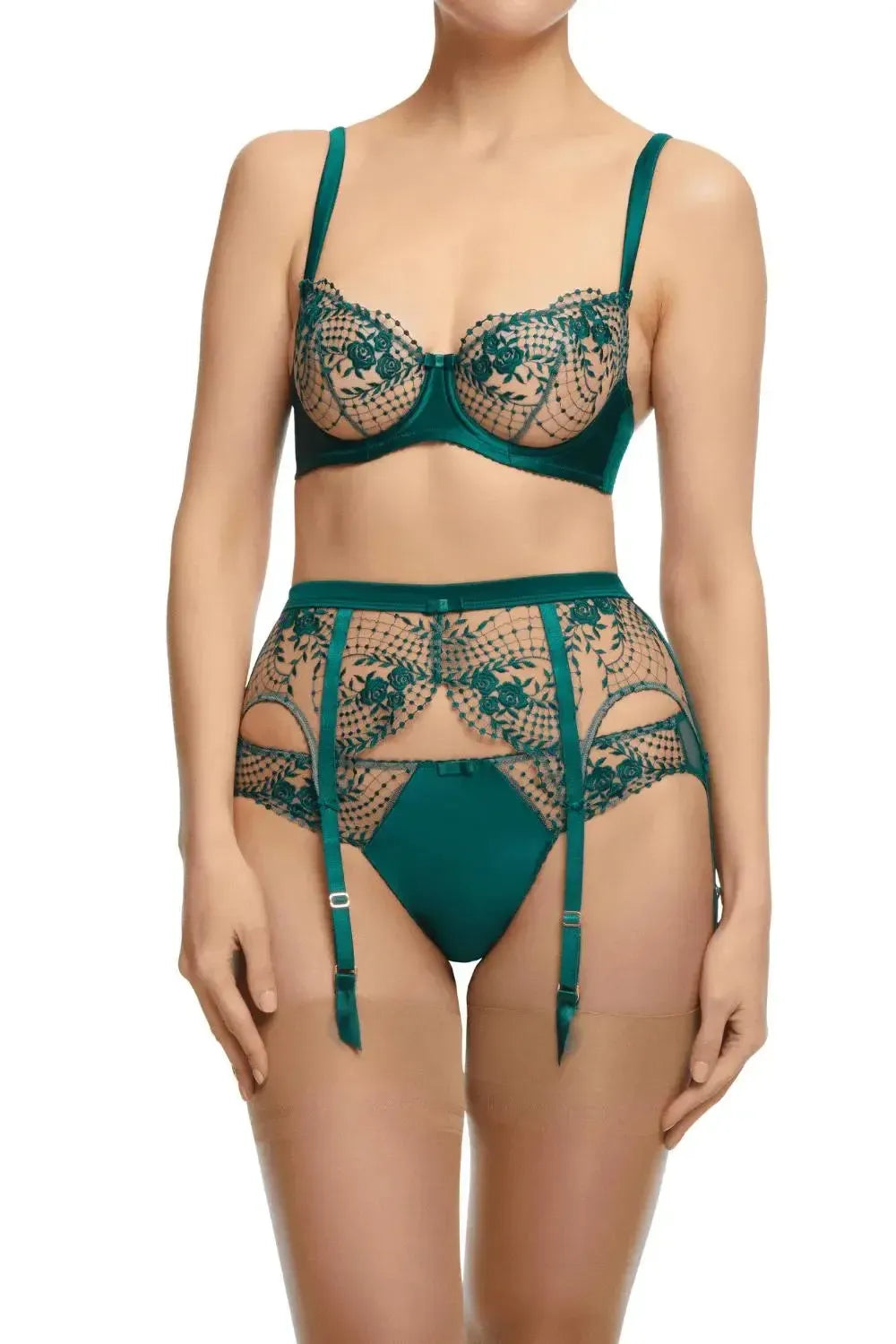 Dita Von Teese Julie's Roses Satin Bikini Panty Deep Teal