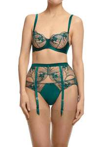 Dita Von Teese Julie's Roses Satin Bikini Panty Deep Teal