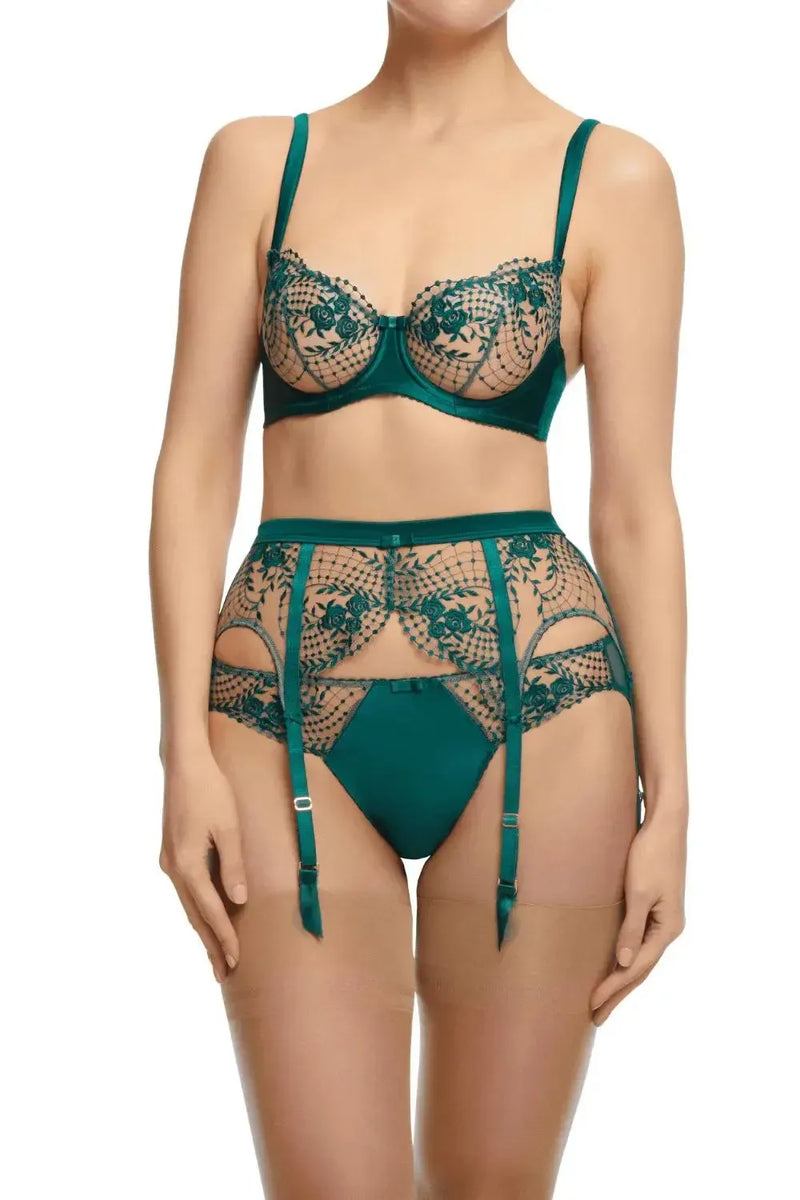 Dita Von Teese Julie's Roses Satin Bikini Panty Deep Teal
